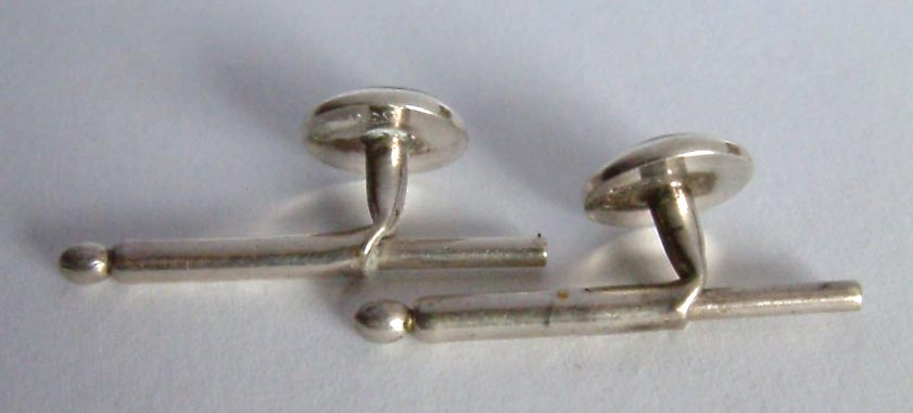 vintage pair of .935 sterling silver and Paua spring loaded collar studs